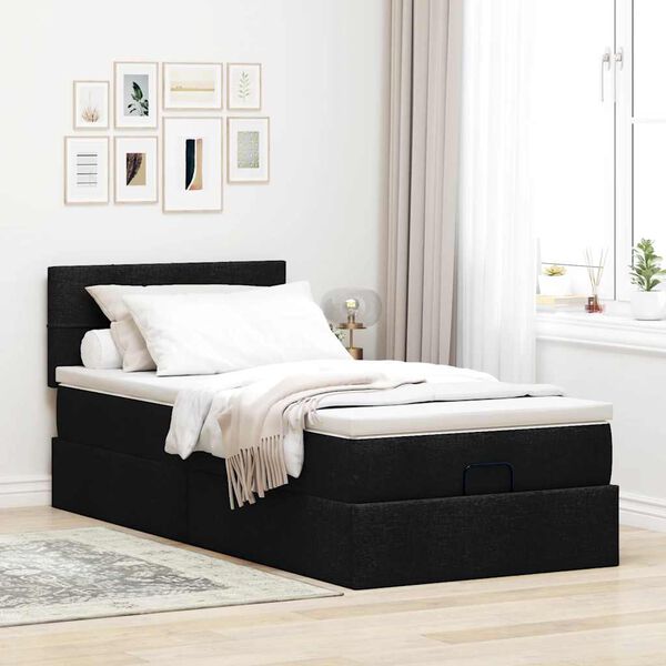 vidaXL Lit ottoman avec matelas noir 100x200 cm tissu