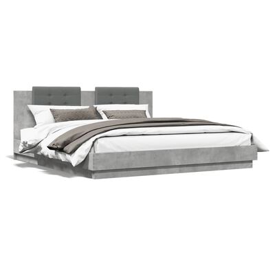 vidaXL Cadre de lit tête de lit et lumières LED gris béton 180x200 cm