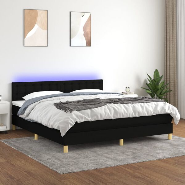 vidaXL Sommier &agrave; lattes de lit avec matelas LED Noir 160x200 cm Tissu
