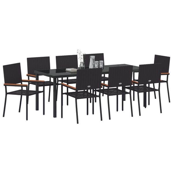vidaXL Ensemble de salle &agrave; manger pour jardin 9 pcs Noir polyrotin