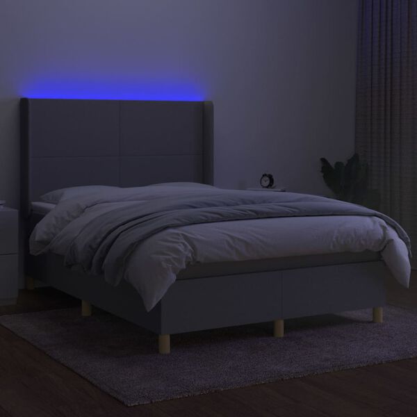 vidaXL Sommier &agrave; lattes de lit matelas LED Gris clair 140x200 cm Tissu