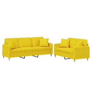 vidaXL Ensemble de canap&eacute;s 2 pcs avec coussins jaune clair tissu