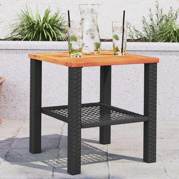 vidaXL Table de jardin noir 40x40x42 cm résine tressée et bois acacia