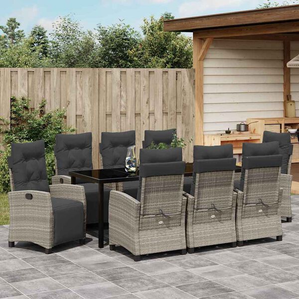 vidaXL Ensemble de salle &agrave; manger pour jardin 9 pcs Gris clair