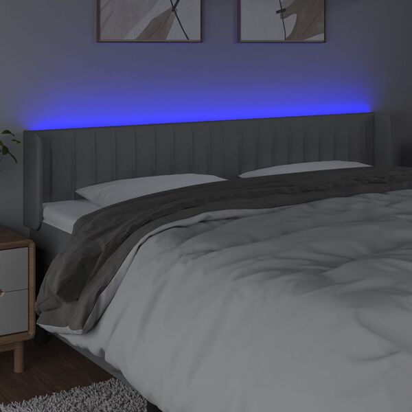 vidaXL T&ecirc;te de lit &agrave; LED Gris clair 203x16x78/88 cm Tissu