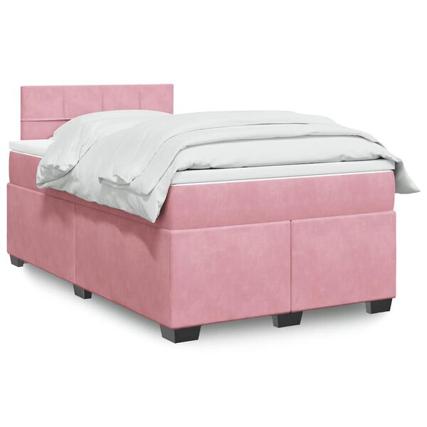 vidaXL Sommier &agrave; lattes de lit avec matelas rose 120x190 cm velours