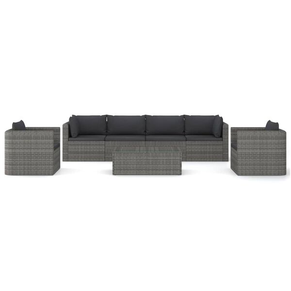 vidaXL Salon de jardin 7 pcs avec coussins r&eacute;sine tress&eacute;e gris