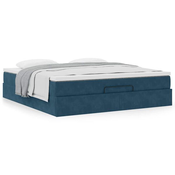 VidaXL Cadre de lit ottoman avec matelas bleu fonc&eacute; 160x200 cm velours