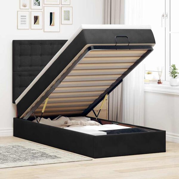 vidaXL Cadre de lit ottoman avec matelas noir 90x200 cm velours
