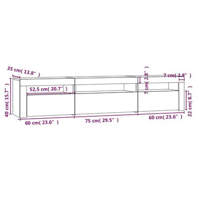 vidaXL Meuble TV avec lumières LED Noir 195x35x40 cm