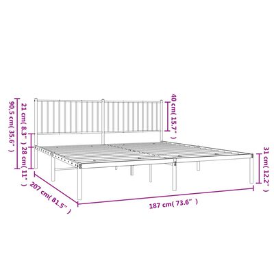 vidaXL Cadre de lit métal sans matelas et tête de lit noir 180x200 cm