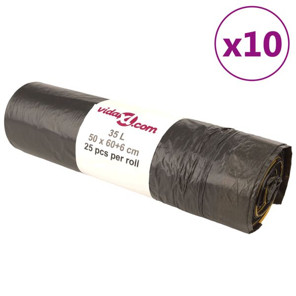 vidaXL Sacs poubelles avec cordons 250 pcs noir 35 L