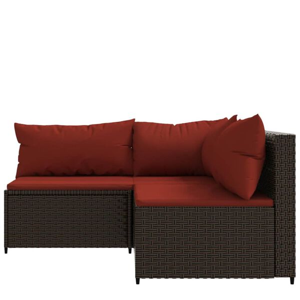 vidaXL Salon de jardin 3 pcs avec coussins marron r&eacute;sine tress&eacute;e