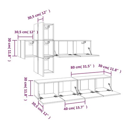 vidaXL Ensemble de meubles TV 7 pcs Chêne fumé Bois d'ingénierie