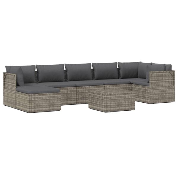 vidaXL Salon de jardin 8 pcs avec coussins Gris Résine tressée