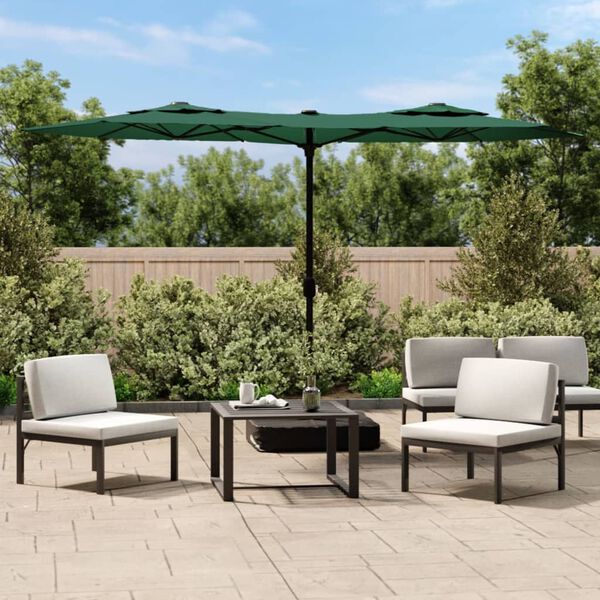 vidaXL Parasol de jardin &agrave; double t&ecirc;te vert 316x145 cm