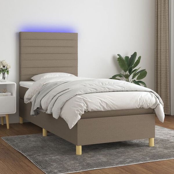 vidaXL Sommier &agrave; lattes de lit et matelas et LED Taupe 90x190 cm Tissu