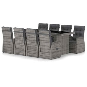 vidaXL Ensemble &agrave; manger d'ext&eacute;rieur 9pcs coussins R&eacute;sine tress&eacute;e Gris