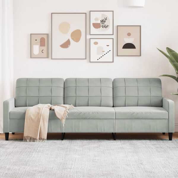vidaXL Canap&eacute; &agrave; 3 places Gris clair 210 cm Velours