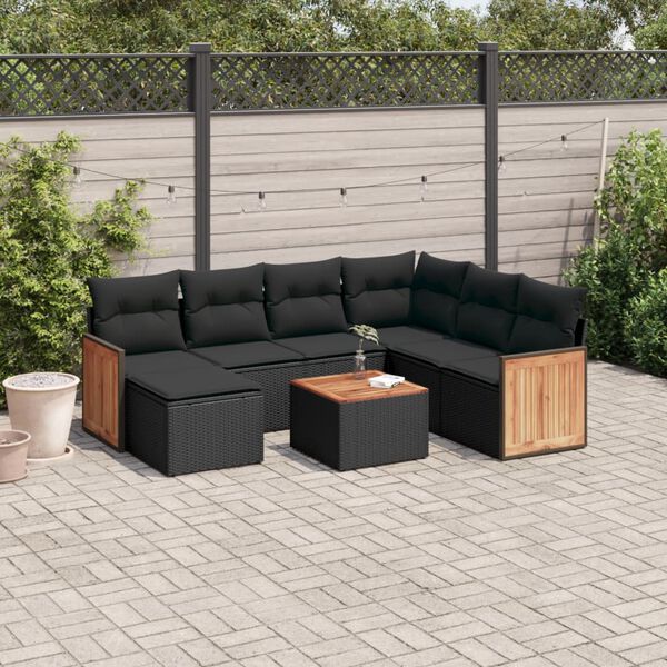vidaXL Salon de jardin 8 pcs avec coussins noir r&eacute;sine tress&eacute;e