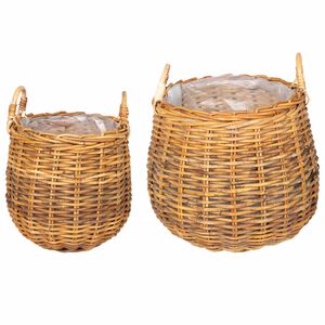 vidaXL Panier &agrave; Plantes avec stockage 2 pc Brun Naturel Rattan Kubu