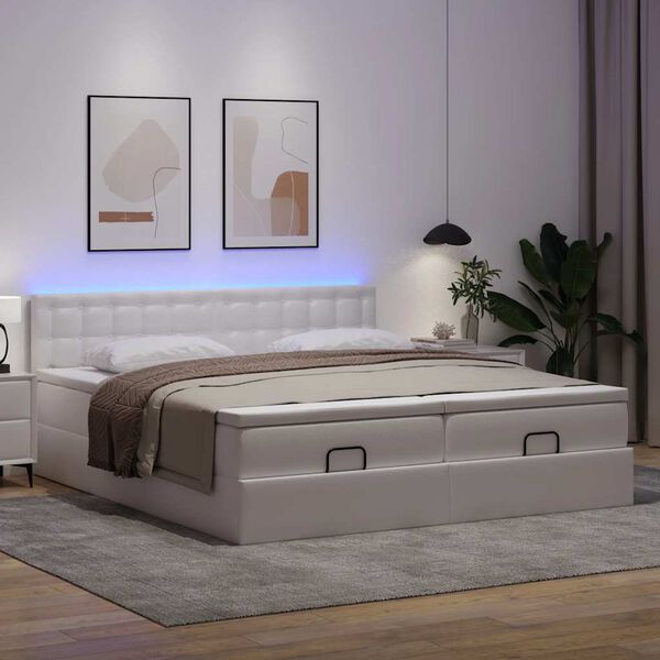 VidaXL Cadre de lit ottoman avec matelas blanc 200x200 cm similicuir