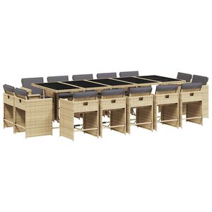 vidaXL Ensemble &agrave; manger de jardin et coussins 15 pcs m&eacute;lange beige