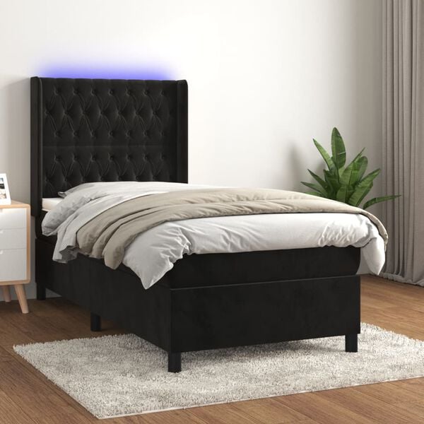vidaXL Sommier &agrave; lattes de lit matelas et LED Noir 90x200 cm Velours
