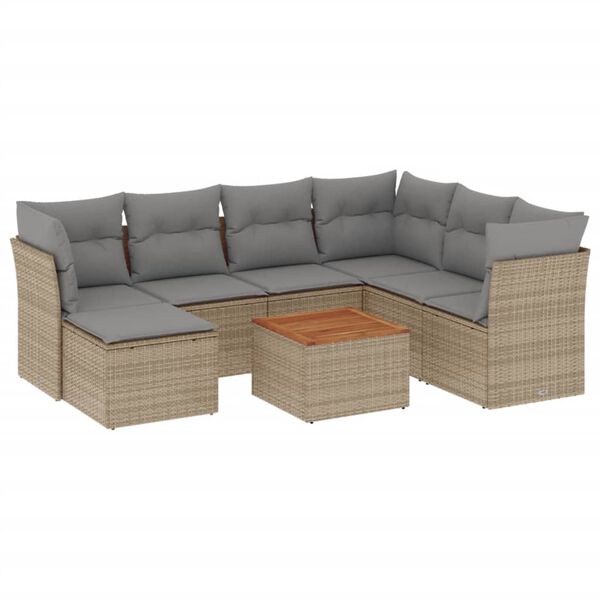 vidaXL Salon de jardin avec coussins 8 pcs beige r&eacute;sine tress&eacute;e