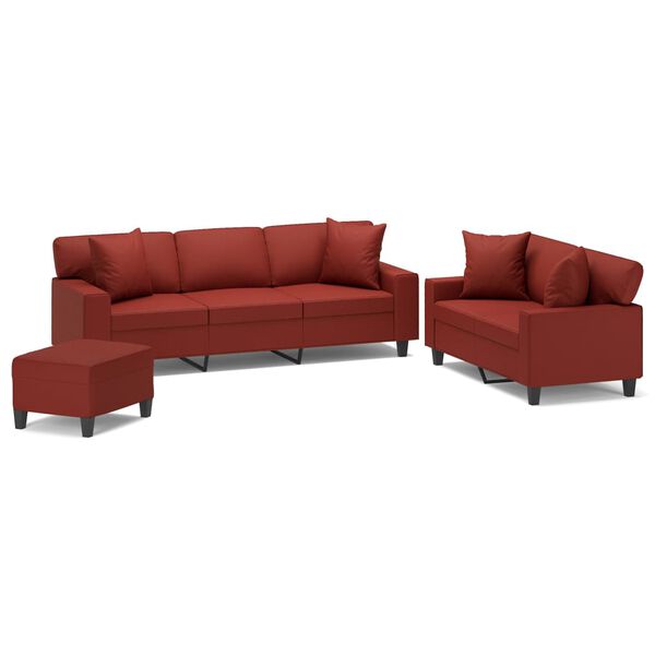 vidaXL Ensemble de canap&eacute;s 3 pcs oreillers et coussins Rouge bordeaux