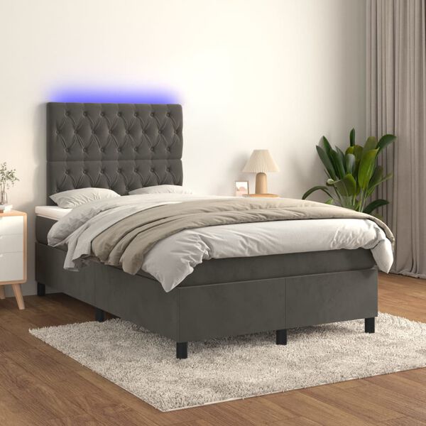 vidaXL Sommier &agrave; lattes de lit matelas et LED Gris fonc&eacute; 120x200 cm