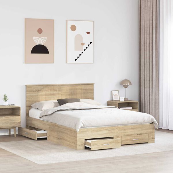vidaXL Cadre de lit Ch&ecirc;ne Sonoma 140 x 190 cm Bois d'ing&eacute;nierie