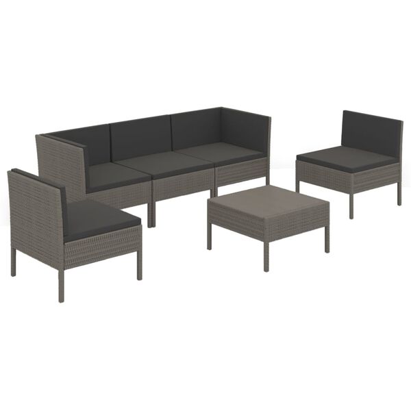 vidaXL Salon de jardin 6 pcs avec coussins r&eacute;sine tress&eacute;e gris