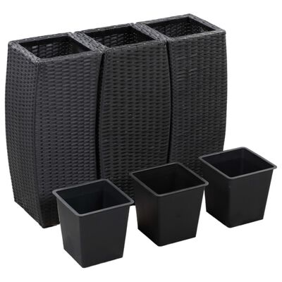 vidaXL Lits surélevés de jardin 3 pcs Résine tressée Noir