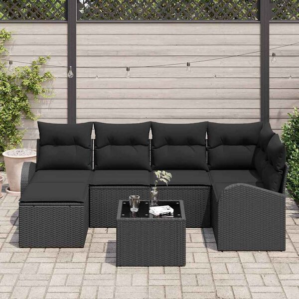 vidaXL Ensemble de Canap&eacute;s avec coussin 7 pcs Noir polyrotin