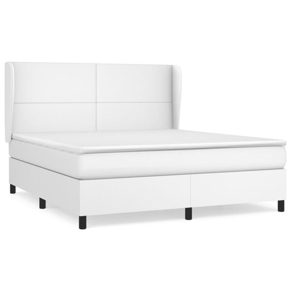 vidaXL Sommier &agrave; lattes de lit avec matelas Blanc 160x200cm Similicuir