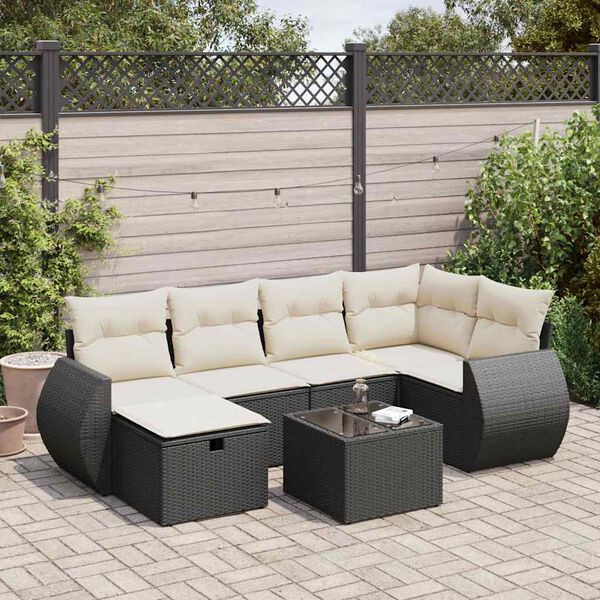 vidaXL Salon de jardin 6 pcs avec coussins noir r&eacute;sine tress&eacute;e