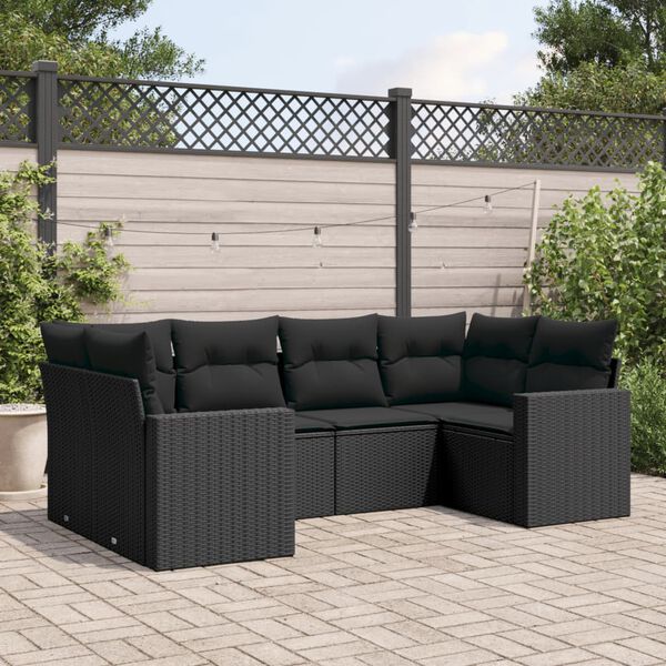 vidaXL Salon de jardin 6 pcs avec coussins noir r&eacute;sine tress&eacute;e
