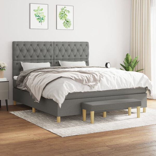 vidaXL Sommier &agrave; lattes de lit avec matelas Gris fonc&eacute; 160x200cm Tissu