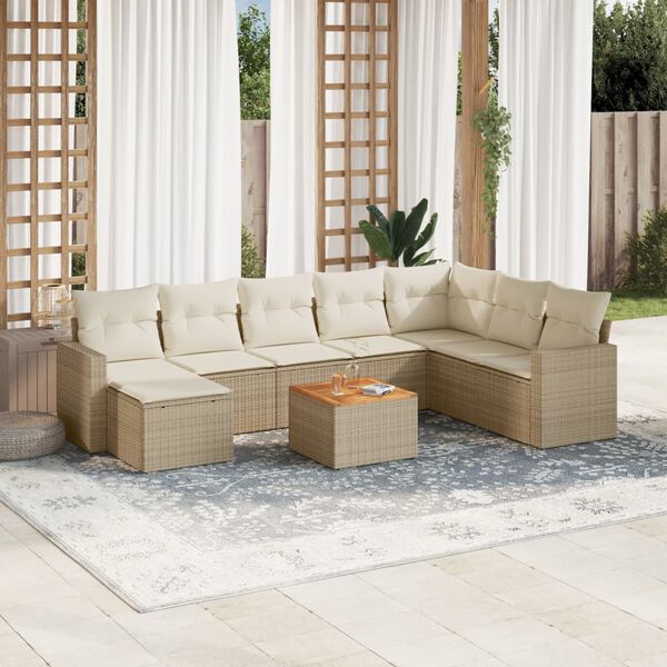 vidaXL Salon de jardin avec coussins 9 pcs beige r&eacute;sine tress&eacute;e