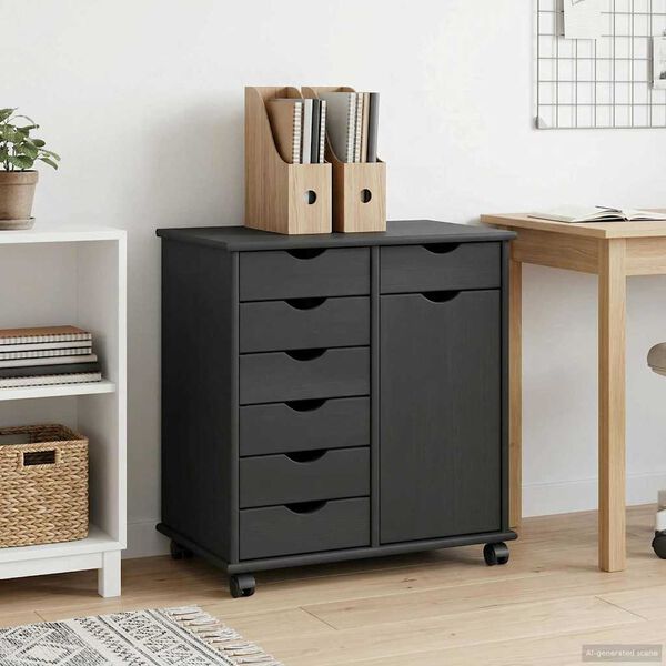 vidaXL Cabinet roulant Gris 63,5 x 39 x 65,5 cm Bois de Pin Massif