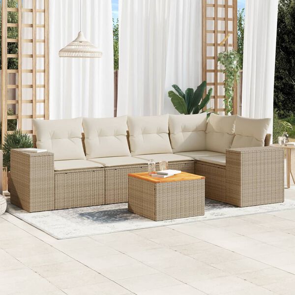 vidaXL Salon de jardin avec coussins 6 pcs beige r&eacute;sine tress&eacute;e