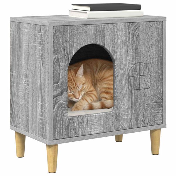 vidaXL Maison pour chat Gris Sonoma 51 x 30 x 52 cm Bois d'ing&eacute;nierie