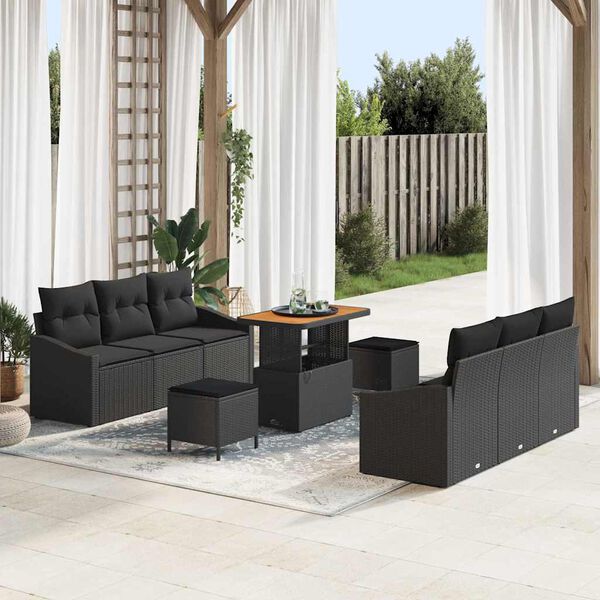 vidaXL Ensemble de canap&eacute; de jardin avec coussin 9 pcs Noir