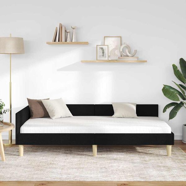 vidaXL Cadre de lit d'angle avec tête de lit Noir 80 x 200 cm tissu