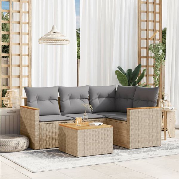 vidaXL Salon de jardin avec coussins 5pcs m&eacute;lange beige r&eacute;sine tress&eacute;e