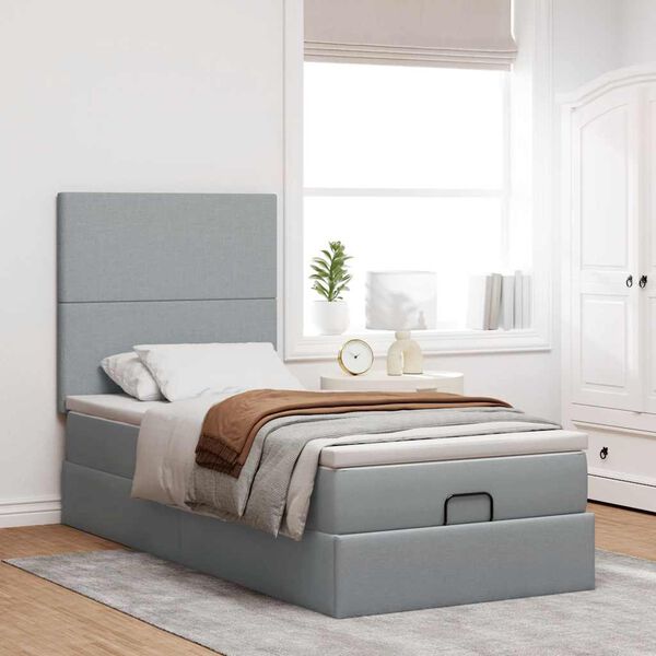 vidaXL Cadre de lit ottoman avec matelas gris clair 80x200 cm tissu