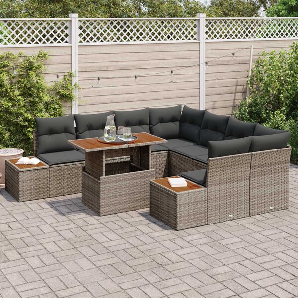 vidaXL Ensemble de canap&eacute; de jardin 9 pcs Gris Poly rotin
