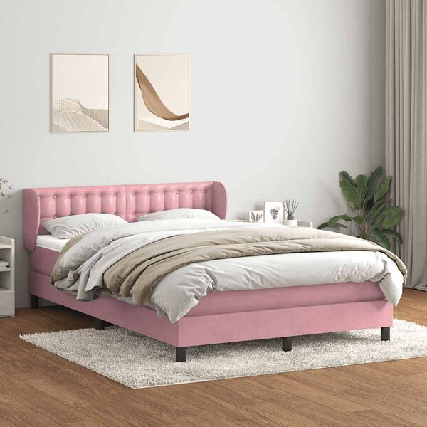 vidaXL Sommier &agrave; lattes de lit avec matelas rose 140x220 cm velours