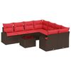 vidaXL Ensemble de Canap&eacute;s avec coussin 9 pcs Beige et Rouge polyrotin